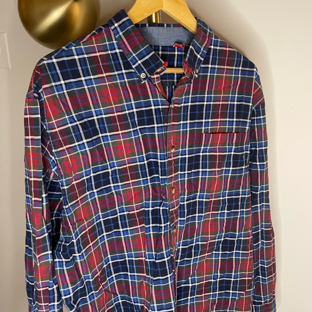 Izod Men's Casual Plaid Shirt - Red and Blue